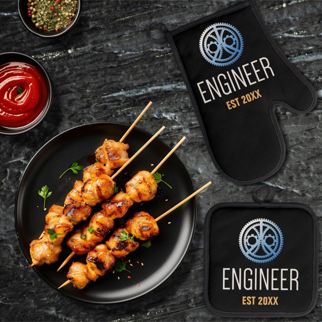 Engineer Established , Engineering Graduate Custom Oven Mitt & Pot Holder Set (Creator Uploaded)