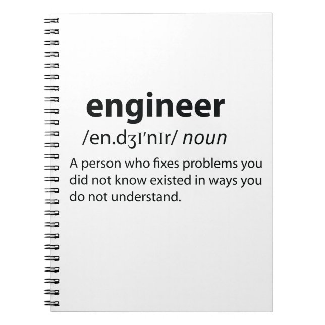 Engineer Funny Dictionary Definition Notebook (Front)