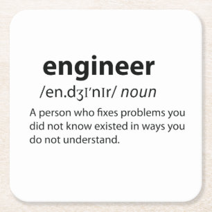 Engineer Funny Dictionary Definition Square Paper Coaster