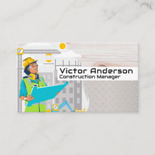 Engineer Looking at Blueprints   Construction Site Business Card