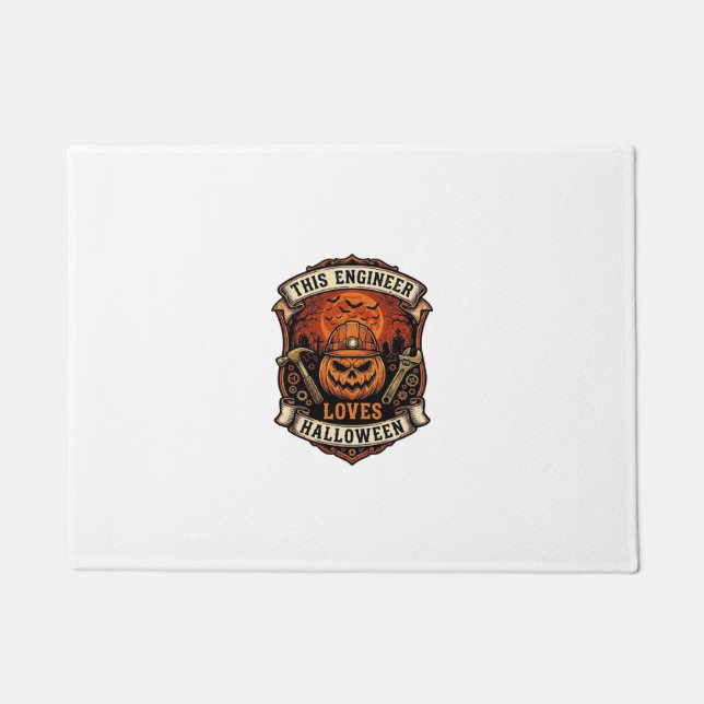 Engineer Loves Halloween Pumpkin Hard Hat Hammer W Doormat (Front)
