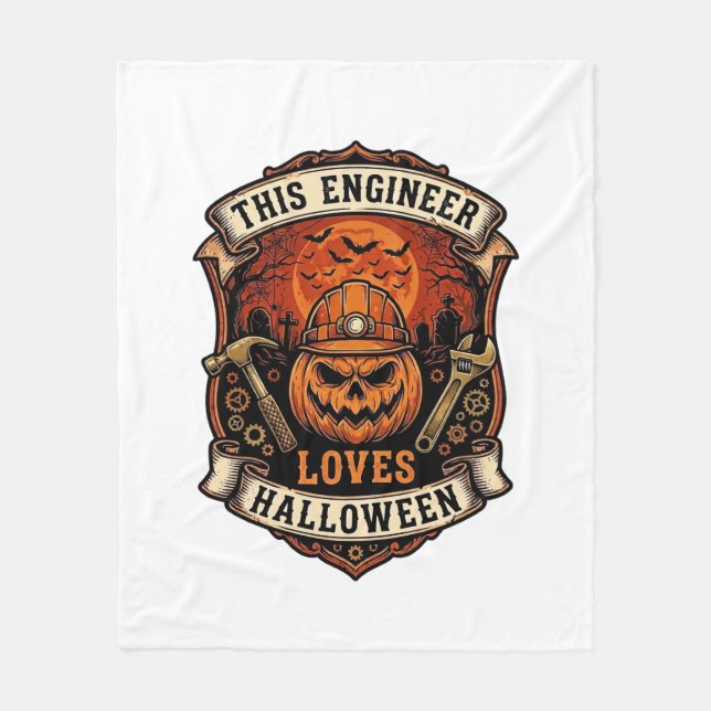 Engineer Loves Halloween Pumpkin Hard Hat Hammer W Fleece Blanket (Front)