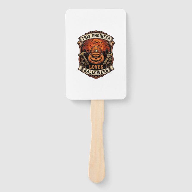 Engineer Loves Halloween Pumpkin Hard Hat Hammer W Hand Fan (Front)