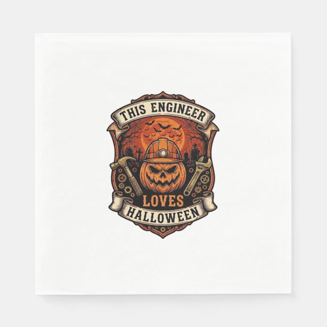 Engineer Loves Halloween Pumpkin Hard Hat Hammer W Napkin (Front)