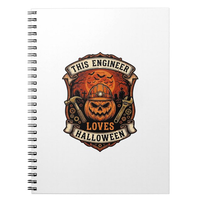 Engineer Loves Halloween Pumpkin Hard Hat Hammer W Notebook (Front)