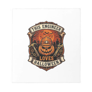 Engineer Loves Halloween Pumpkin Hard Hat Hammer W Notepad