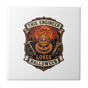 Engineer Loves Halloween Pumpkin Hard Hat Hammer W Tile