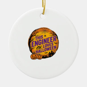 Engineer Loves Halloween Vintage Pumpkin Design_1 Ceramic Tree Decoration