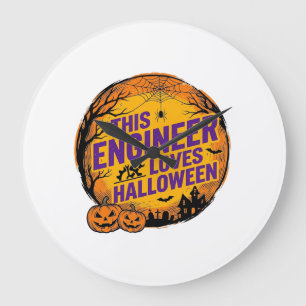 Engineer Loves Halloween Vintage Pumpkin Design_1 Large Clock