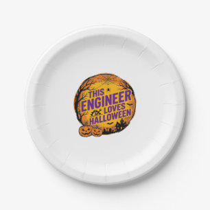 Engineer Loves Halloween Vintage Pumpkin Design_1 Paper Plate