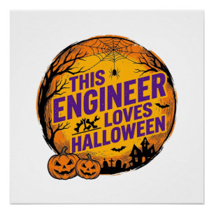 Engineer Loves Halloween Vintage Pumpkin Design_1 Poster