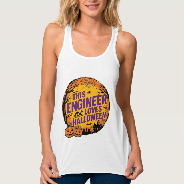 Engineer Loves Halloween Vintage Pumpkin Design_1 Singlet (Front)