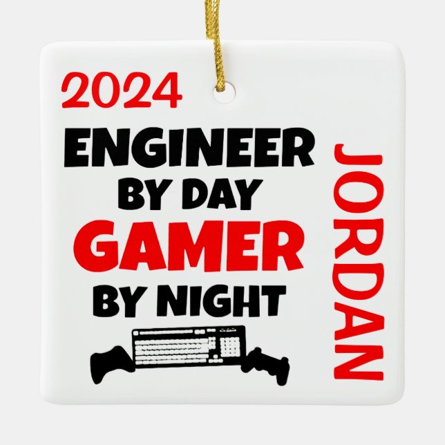 Engineer Loves Playing Video Games Ceramic Ornament (Front)