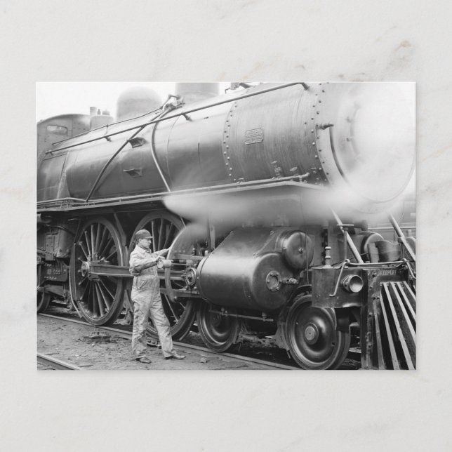 Engineer Oiling Locomotive, 1904 Postcard (Front)