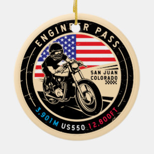 Engineer Pass Colorado Motorcycle Ceramic Tree Decoration