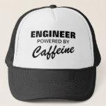 Engineer powered by caffeine funny trucker hat<br><div class="desc">Engineer powered by caffeine trucker hat. Funny cap for coffee lover,  addict,  boss,  co worker,  husband,  dad,  brother,  grandpa,  employee,  staff,  personnel etc. Office humour for men and women on the job. Customisable quote for other occupations and professions. Custom headwear Birthday gift idea. Typography template design.</div>