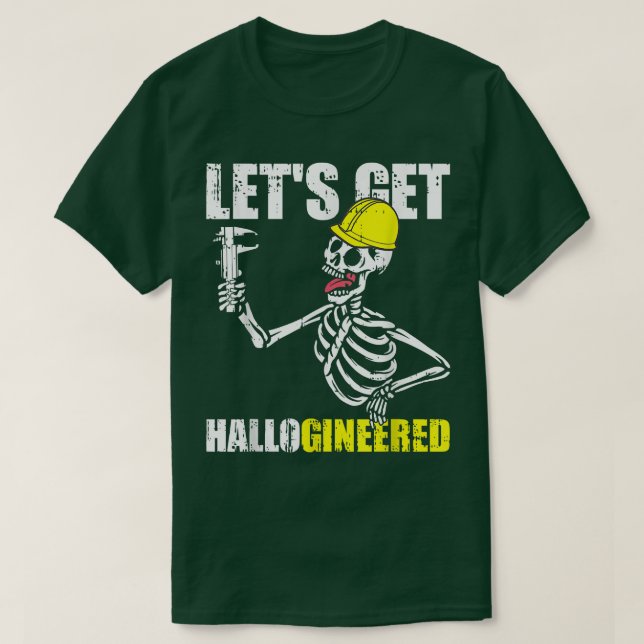 Engineer Skeleton Engineering Costume Funny Hallow T-Shirt (Design Front)