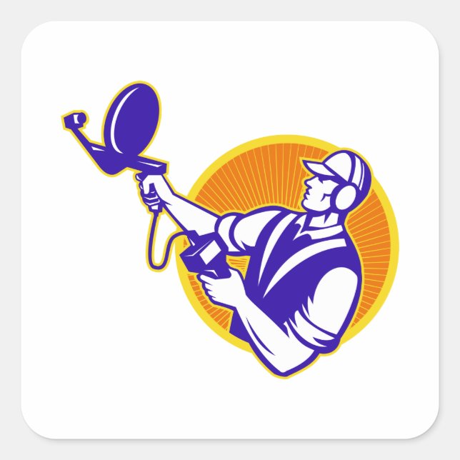 Engineer Technician With Ultrasound Sonar Dish Square Sticker (Front)