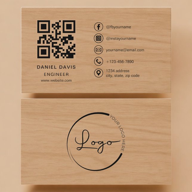 Engineer Wood Professional QR Code Business Card (Creator Uploaded)