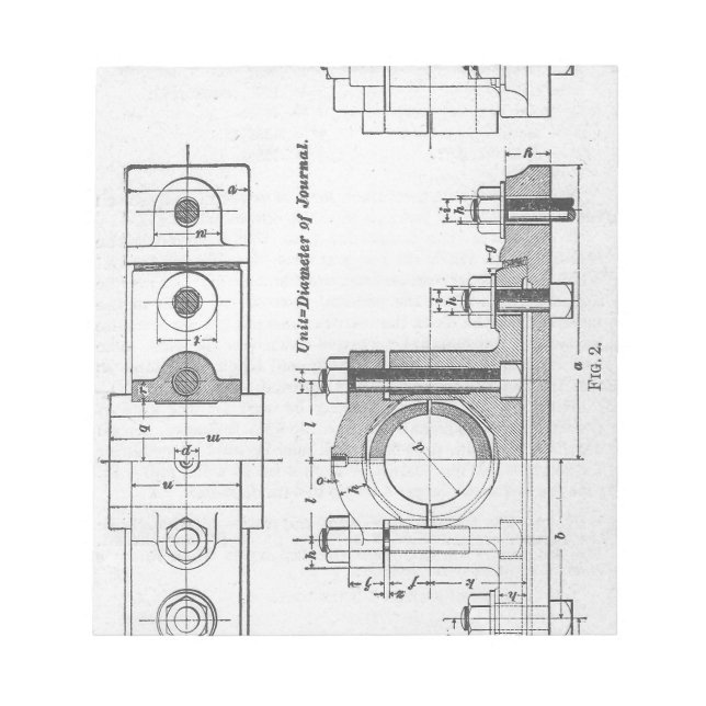 Engineering Blueprint Machinery Vintage Notepad (Front)