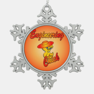 Engineering Chick #5 Snowflake Pewter Christmas Ornament