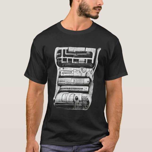 Engineering Complex Mechanical Machine Pencil Sket T-Shirt (Front)