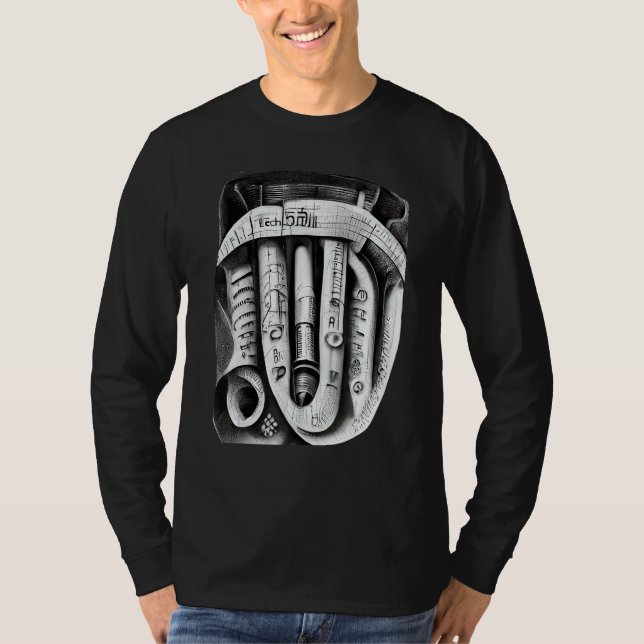 Engineering Complex Mechanical Machine Pencil Sket T-Shirt (Front)