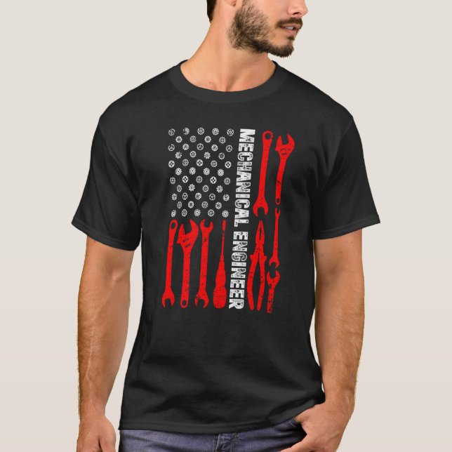 Engineering Gear Cog USA Flag Mechanical Engineer  T-Shirt (Front)