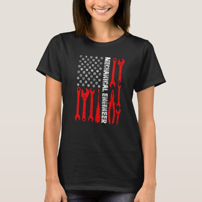 Engineering Gear Cog USA Flag Mechanical Engineer  T-Shirt (Front)