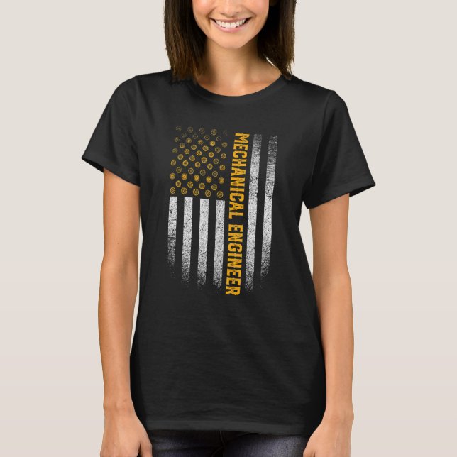 Engineering Gear Cog USA Flag  Mechanical Engineer T-Shirt (Front)