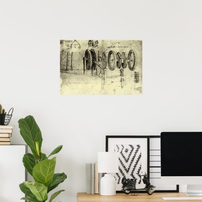 Engineering Sketch of a Wheel by Leonardo da Vinci Poster (Home Office)