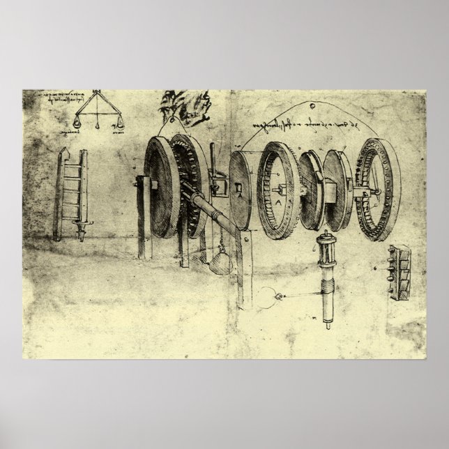Engineering Sketch of a Wheel by Leonardo da Vinci Poster (Front)