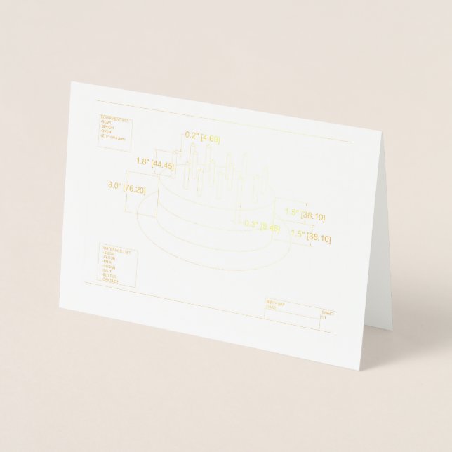Engineer's Birthday Cake Plan Foil Card (Front)