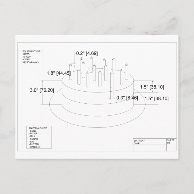 Engineer's Birthday Cake Plan Postcard (Front)