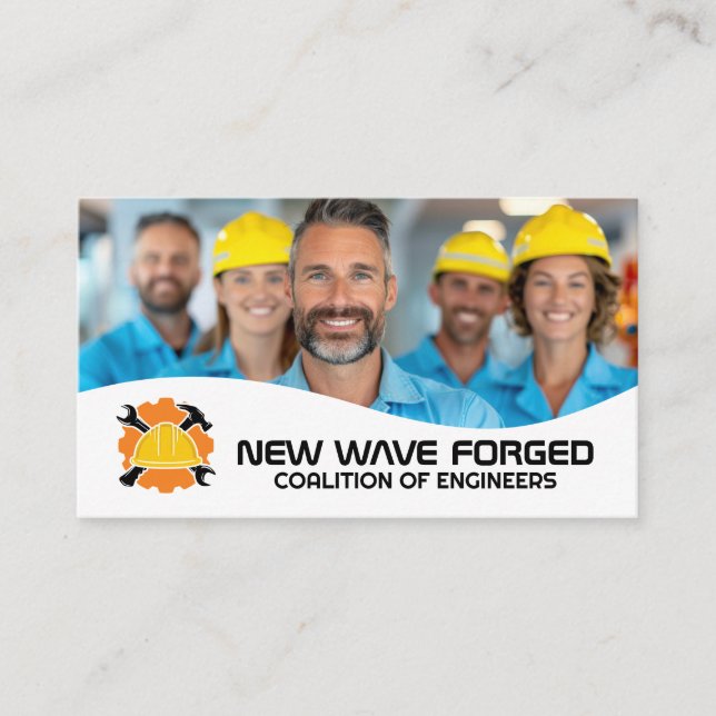 Engineers Wearing Safety Helmets and Uniforms Business Card (Front)
