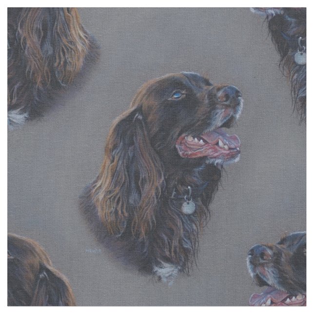 Engish Cocker Spaniel dog. Fine art painting. Fabric (Close Up)