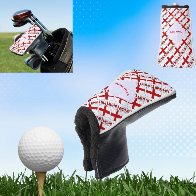 England and English Flag Tiled Red Personalisation Golf Head Cover (Creator Uploaded)