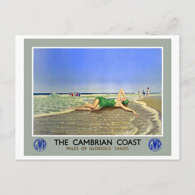 England Cambrian Coast Vintage Travel Poster Postcard (Front)