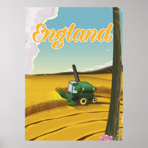 England combine harvester travel poster