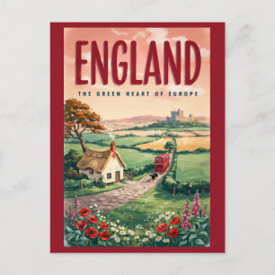 England Countryside Illustration Travel Art Retro Postcard