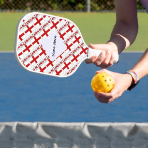 England English Flag Tiled Black Personalisation Pickleball Paddle