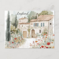 England English Village Countryside Watercolor