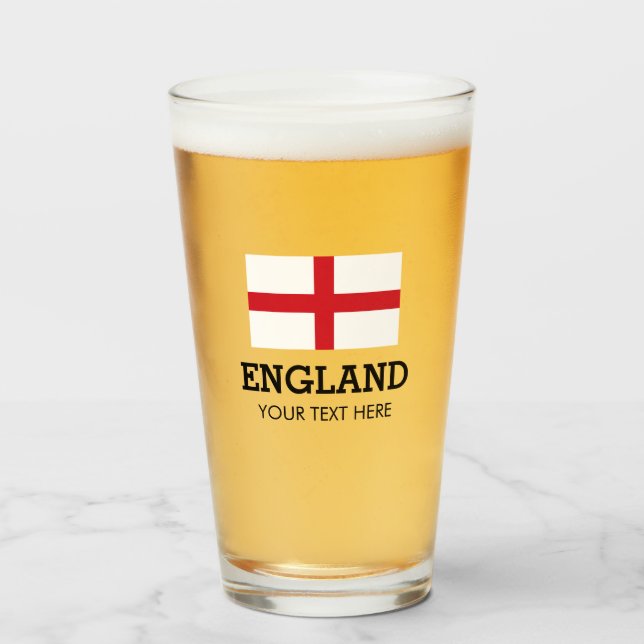 England flag beer glass gift with custom text (Front Filled)