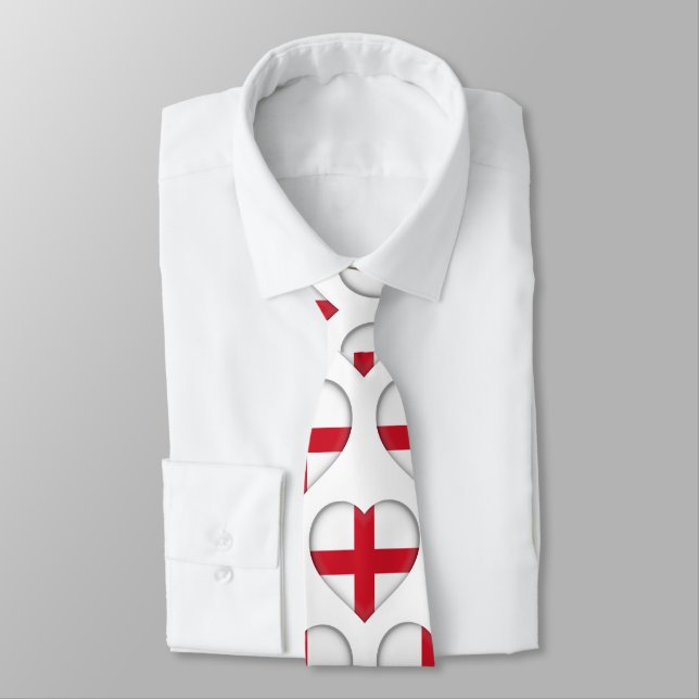 England Flag Colours Heart Pattern Neck Tie (Tied)