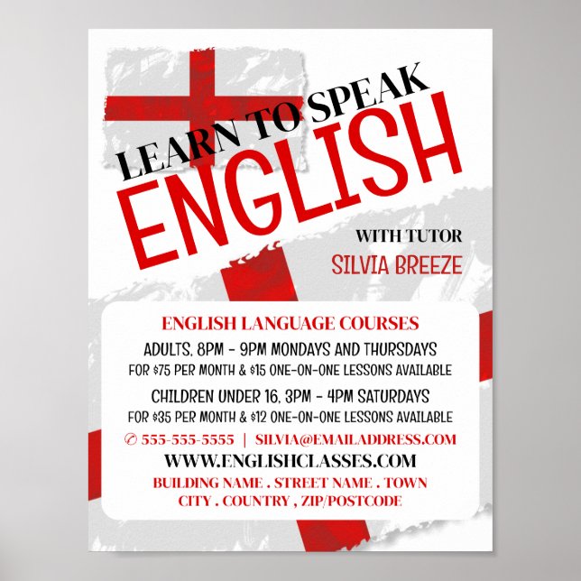England Flag, English Language Course Advertising Poster (Front)
