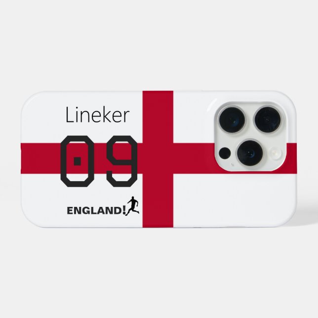 England Flag Soccer Pride Custom Name Number iPhone Case (Back Horizontal)