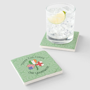 England Ireland USA Shamrock Flag Personalised Stone Coaster