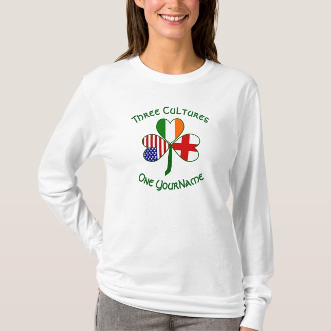England Ireland USA Shamrock Flag Personalised  T-Shirt (Front)