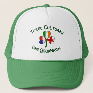 England Ireland USA Shamrock Flag Personalised  Trucker Hat