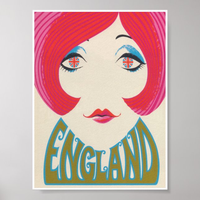 England, Mod Groovy Girl, Retro Vintage Travel Poster (Front)